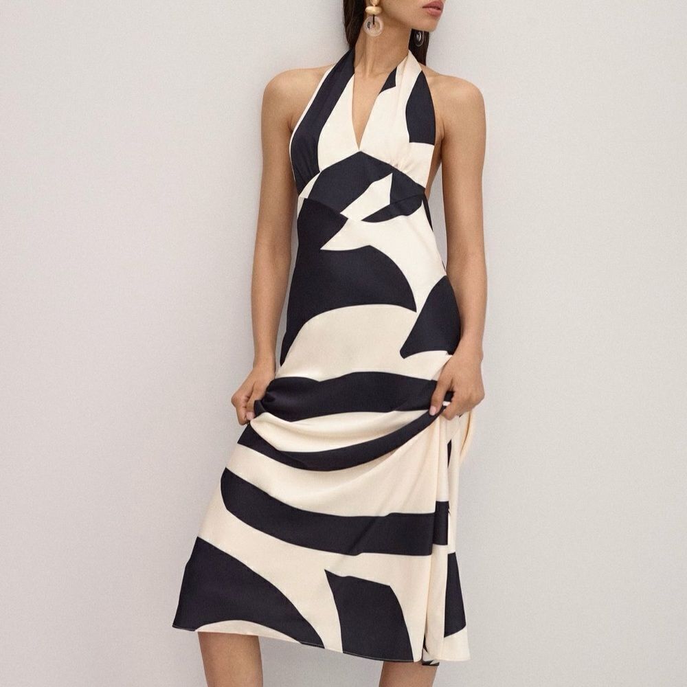Anthropologie | Bardot Citron Halter Midi Dress | Size: 8 |Color:Black and White